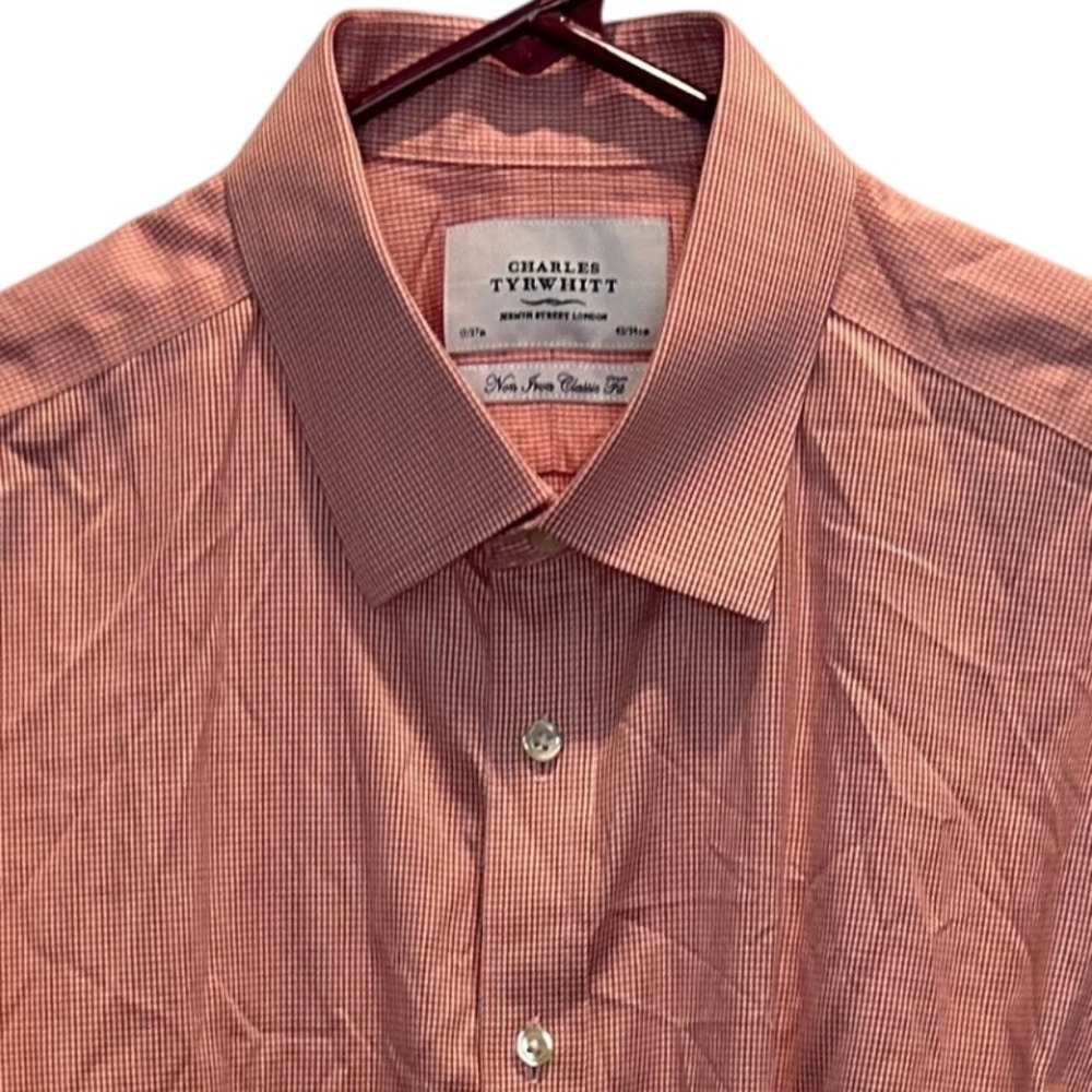 Charles Tyrwhitt Men's Dress Shirt 17 37 French Cuffs Non‎ Iron Classic Fit Red
